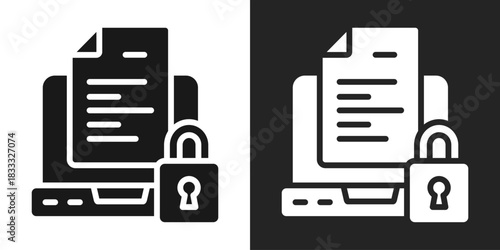 Document Security Icon In Black And White Glyph Style