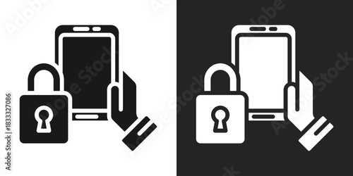 Mobile Security Icon In Black And White Glyph Style