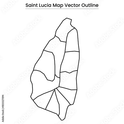 Saint Lucia Map Vector Outline Editable Country Silhouette with District Borders
