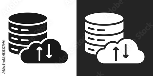 Cloud Database Icon In Black And White Glyph Style