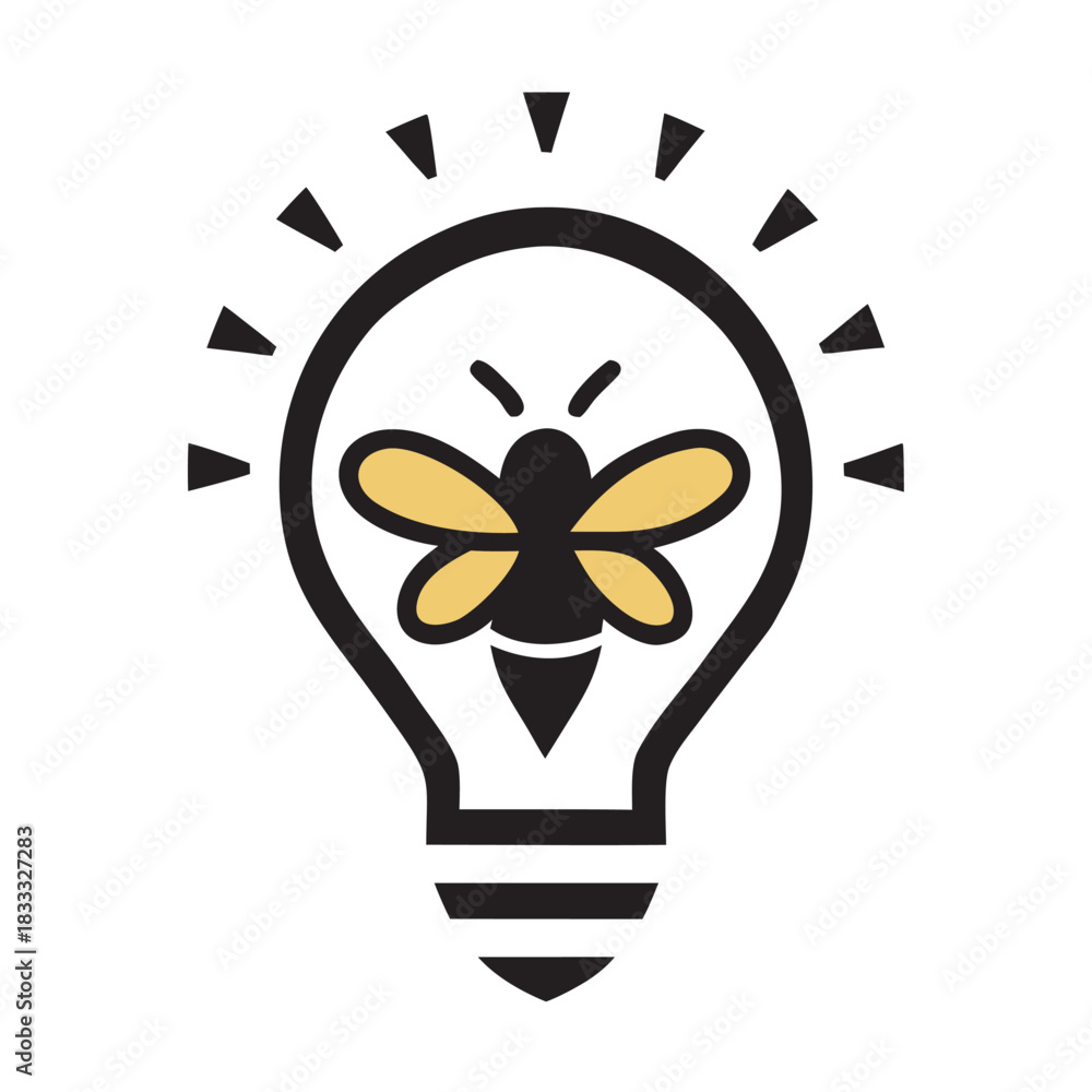 Fototapeta premium Glowing Bulb Bee Icon Bright Creative Symbol