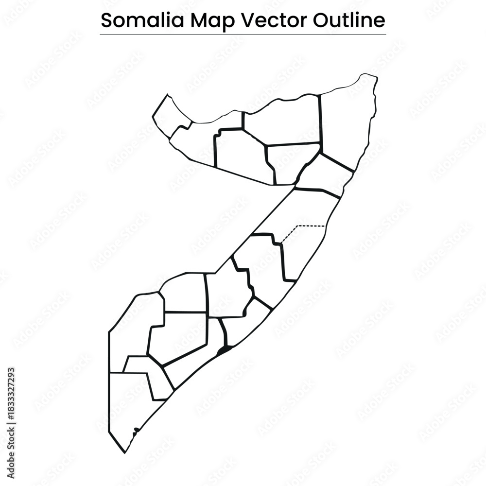 Obraz premium Somalia Map Vector Outline Editable Country Silhouette with Regional Borders
