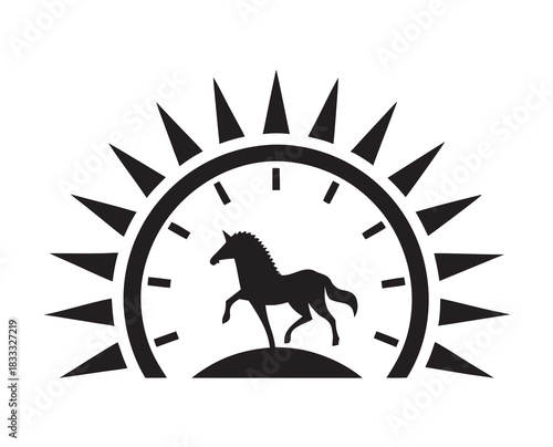 Horse Sunrise Clock Emblem Majestic Timeless Symbol
