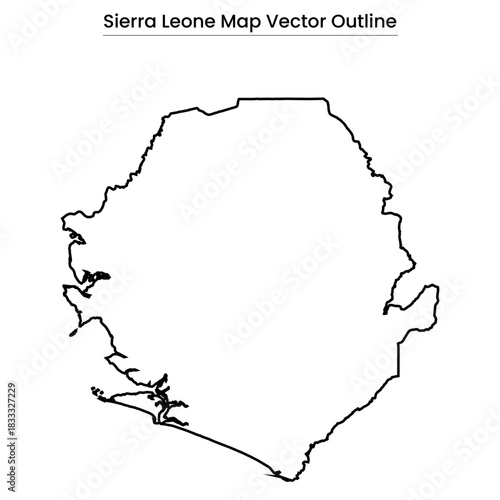 Sierra Leone Map Vector Outline Editable Country Silhouette with Regional Borders