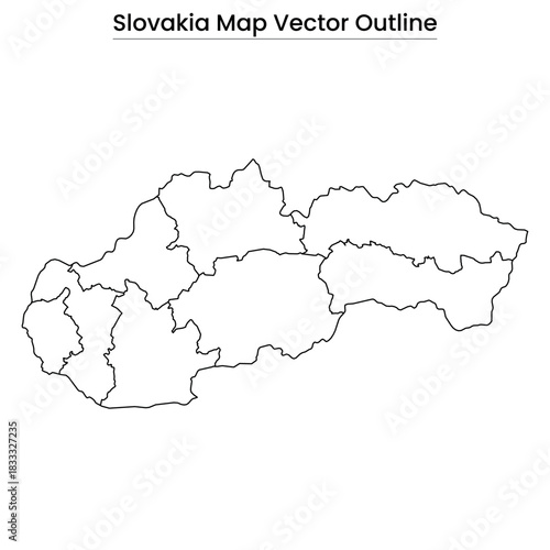 Slovakia Map Vector Outline Editable Country Silhouette with Regional Borders