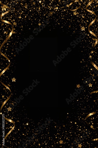 Festive Golden Glitter and Ribbons Create a Striking Background for Celebrati...