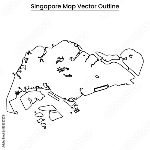Singapore Map Vector Outline Editable Country Silhouette with Regional Borders