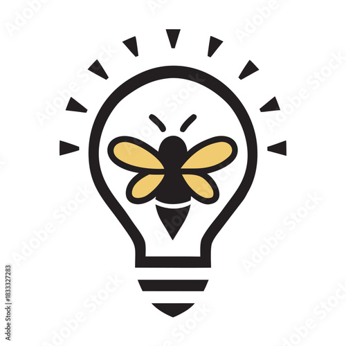 Glowing Bulb Bee Icon Bright Creative Symbol