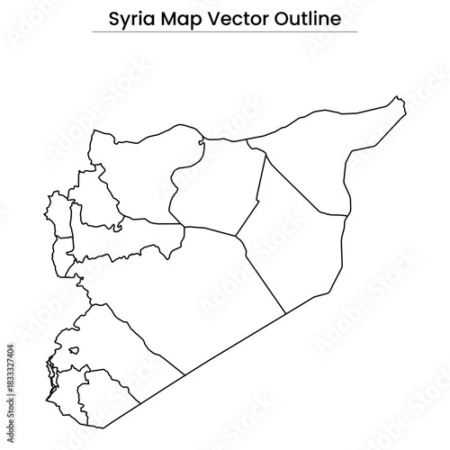 Syria Map Vector Outline Editable Country Silhouette with Governorate Borders