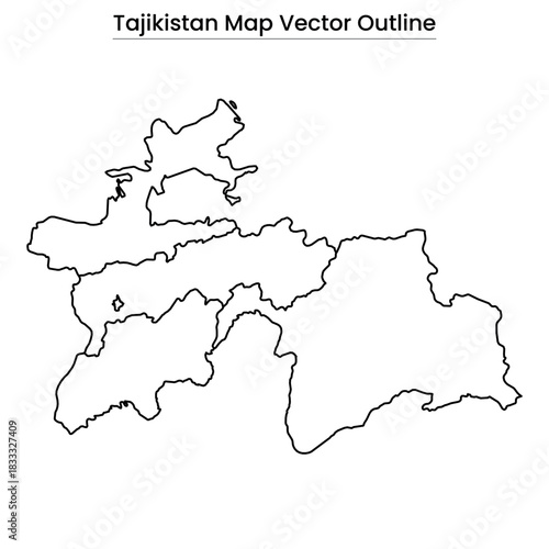 Tajikistan Map Vector Outline Editable Country Silhouette with Regional Borders