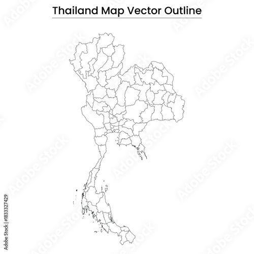 Thailand Map Vector Outline Editable Country Silhouette with Regional Borders