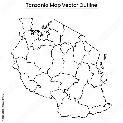 Tanzania Map Vector Outline Editable Country Silhouette with Regional Borders