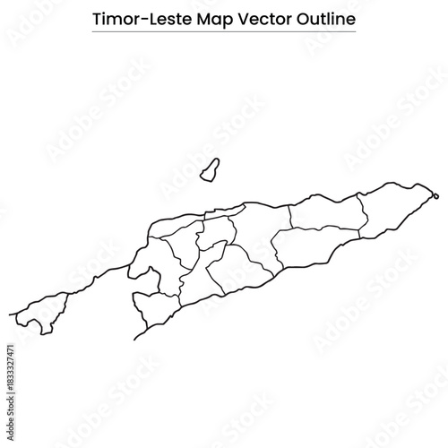 Timor Leste Map Vector Outline Editable Country Silhouette with District Borders