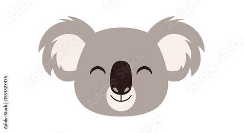 Simple and adorable flat design icon of a smiling koala bear face with closed eyes, showing a happy and cute expression.