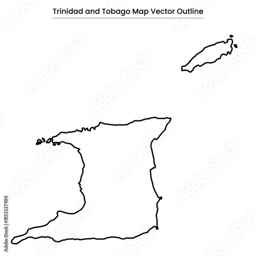 Trinidad and Tobago Map Vector Outline Editable Country Silhouette with Regional Borders
