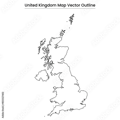 United Kingdom Map Vector Outline Editable Country Silhouette with Regional Borders