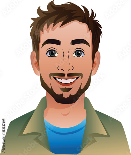 man with beard smiling happy character