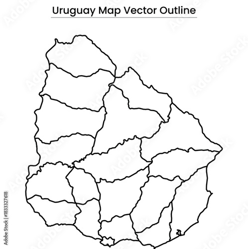 Uruguay Map Vector Outline Editable Country Silhouette with Department Borders