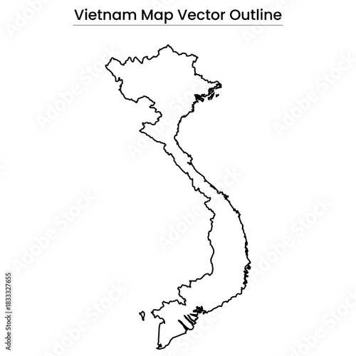 Vietnam Map Vector Outline Editable Country Silhouette with Regional Borders