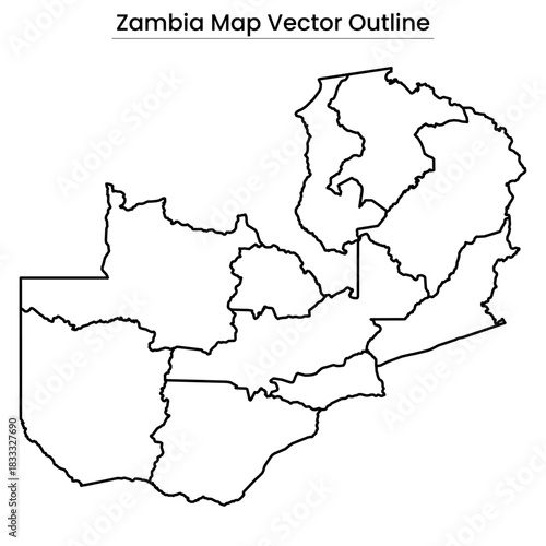 Zambia Map Vector Outline Editable Country Silhouette with Regional Borders