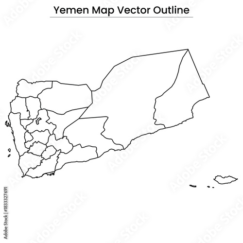Yemen Map Vector Outline Editable Country Silhouette with Regional Borders