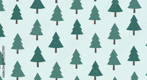 Animated seamless pattern of hand-drawn green Christmas trees scrolling vertically on a muted light blue winter background, looping motion.