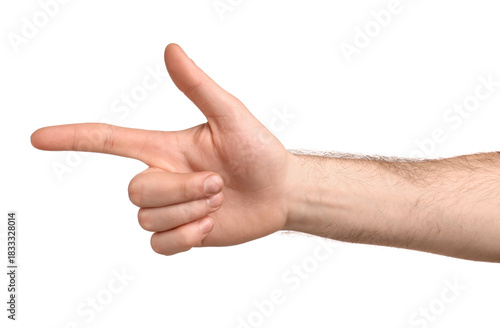 Wallpaper Mural Man pointing at something on white background, closeup Torontodigital.ca