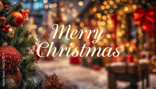 Celebrating Christmas With Decorations and Lights in a Festive Outdoor Market...