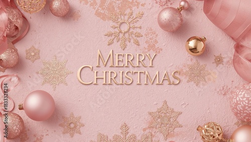 Festive Decoration With Merry Christmas Text and Ornaments for Holiday Celebr...