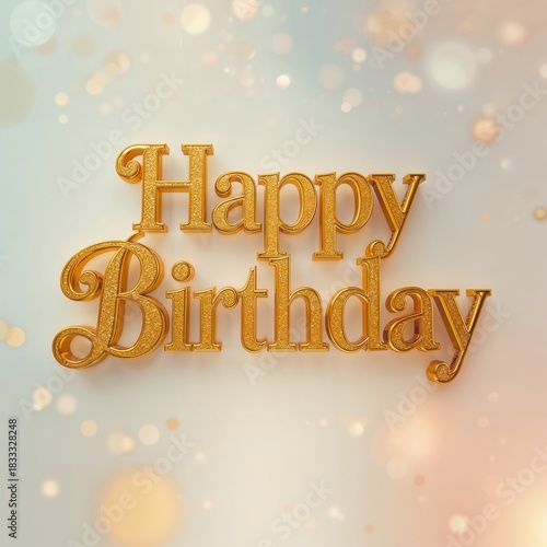 Happy Birthday Greeting Decoration in Gold and Soft Pastel Background for Cel...
