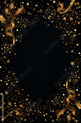 Festive Golden Glitter and Ribbons Create a Striking Background for Celebrati...
