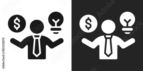 Entrepreneurs Icon In Black And White Glyph Style