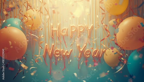 Celebrating New Year With Colorful Balloons and Festive Decorations