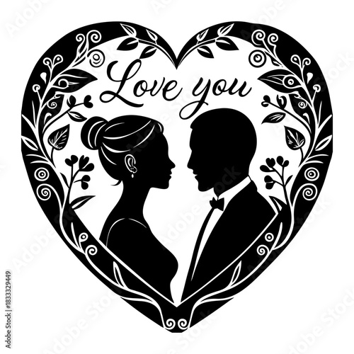 black and white illustration silhouette couple