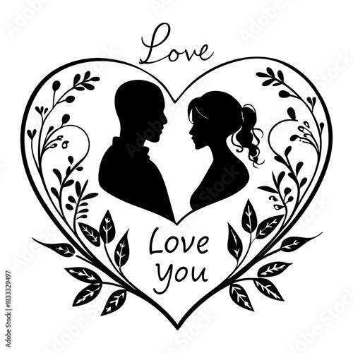 black and white illustration silhouette couple