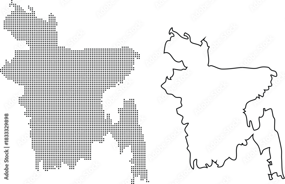 Obraz premium Bangladesh Map Dot Art and Outline country Asia