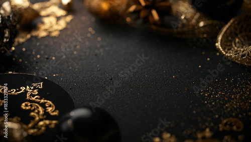Elegant Golden Decorations on a Dark Background for a Festive Celebration