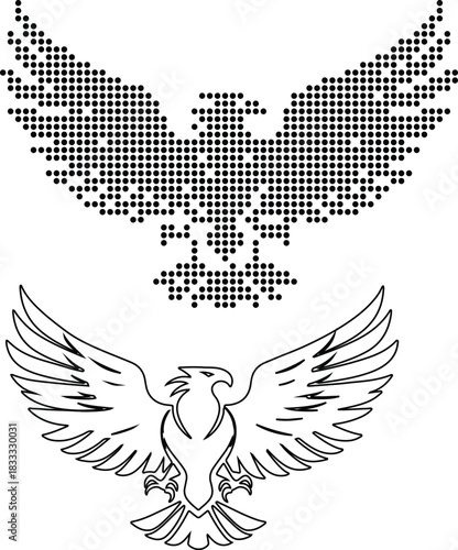 Double Eagle Graphic Dot Art and Outline bird raptor