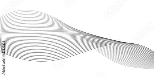 Abstract wave line pattern with gradient lines on transparent background. Undulate Grey Wave Swirl, frequency sound wave, twisted curve lines with blend.