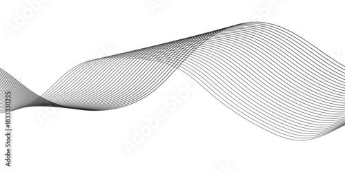 Geometric grey vector waves on transparent background. Editable stroke.
