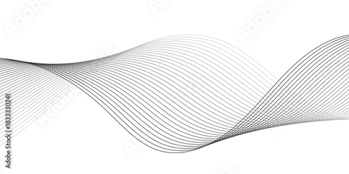 Black and white vector waves on transparent background. Editable stroke.