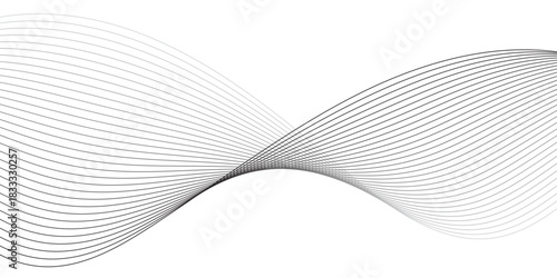 Black and white vector waves on transparent background. Editable stroke.