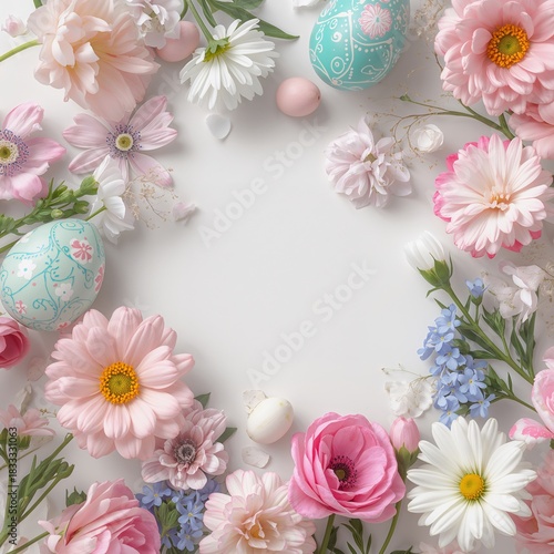 Colorful Floral Arrangement With Decorated Eggs for Spring Celebrations