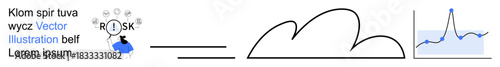 Risk assessment, cloud computing, data analytics, decision-making, cybersecurity, business planning. Abstract elements including a cloud, graph and the word risk. Risk assessment and cloud computing