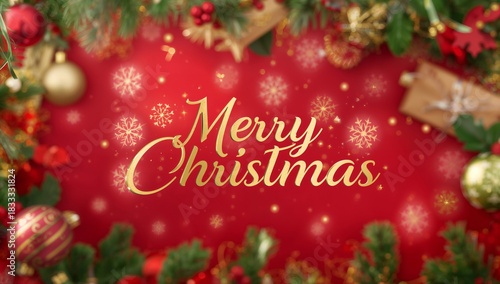 Festive Christmas Decorations With a Beautifully Lit Tree and Cheerful Greetings