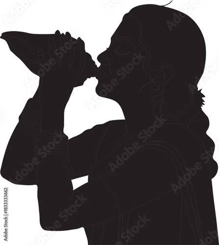Silhouette of Person Blowing Conch Shell
