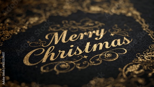 Merry Christmas Greeting Card Design With Elegant Gold Lettering on Textured ...
