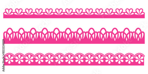 Lace scallop border edge frame pattern vector trim tape simple moves with light rhythm. This punch paper detail enriches the texture. A gentle trim for decorative projects.