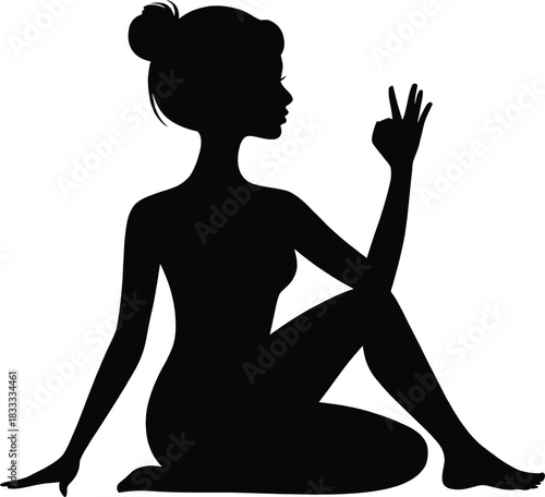 Black vector silhouette illustration of a woman in a yoga or dance pose
