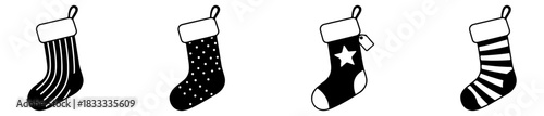 Christmas stocking icons with festive patterns and cozy holiday charm.